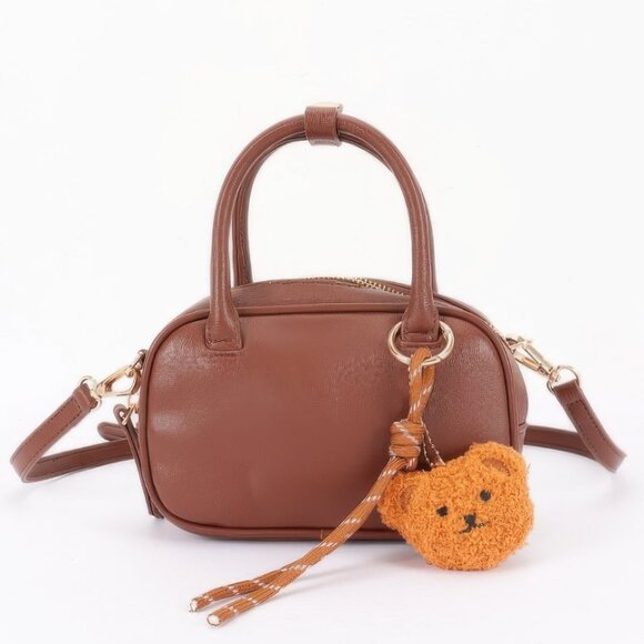 Vegan Leather Mini Bowling Bag With Bear Charm - Picture 3 of 4